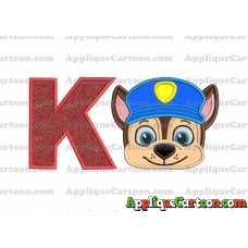 Chase Paw Patrol Head Applique 01 Embroidery Design With Alphabet K