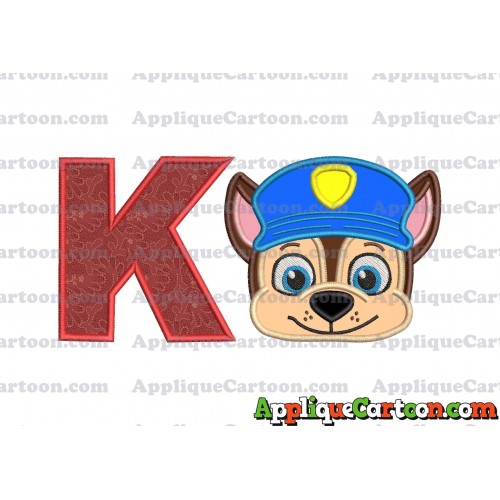 Chase Paw Patrol Head Applique 01 Embroidery Design With Alphabet K