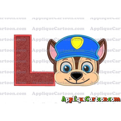 Chase Paw Patrol Head Applique 01 Embroidery Design With Alphabet L