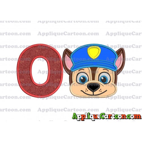 Chase Paw Patrol Head Applique 01 Embroidery Design With Alphabet O