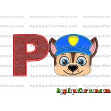 Chase Paw Patrol Head Applique 01 Embroidery Design With Alphabet P