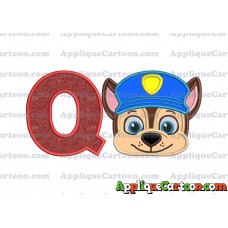 Chase Paw Patrol Head Applique 01 Embroidery Design With Alphabet Q