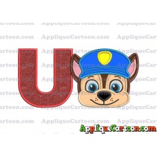 Chase Paw Patrol Head Applique 01 Embroidery Design With Alphabet U