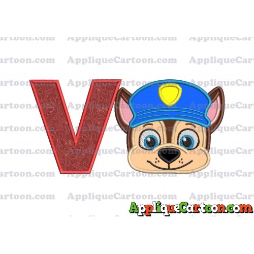 Chase Paw Patrol Head Applique 01 Embroidery Design With Alphabet V
