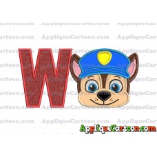 Chase Paw Patrol Head Applique 01 Embroidery Design With Alphabet W