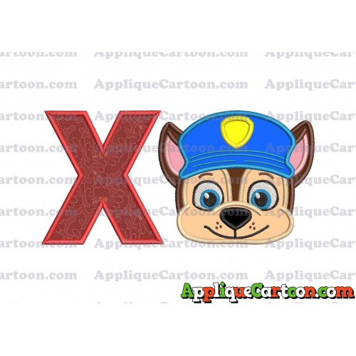 Chase Paw Patrol Head Applique 01 Embroidery Design With Alphabet X