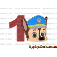 Chase Paw Patrol Head Applique 02 Embroidery Design Birthday Number 1