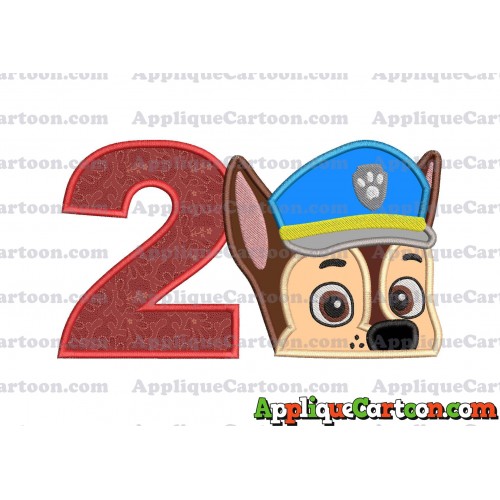 Chase Paw Patrol Head Applique 02 Embroidery Design Birthday Number 2