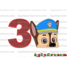 Chase Paw Patrol Head Applique 02 Embroidery Design Birthday Number 3