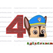 Chase Paw Patrol Head Applique 02 Embroidery Design Birthday Number 4