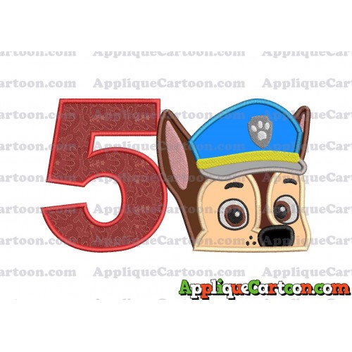 Chase Paw Patrol Head Applique 02 Embroidery Design Birthday Number 5