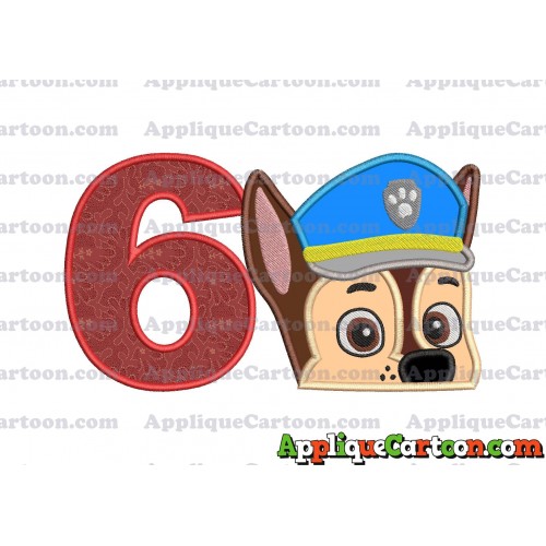 Chase Paw Patrol Head Applique 02 Embroidery Design Birthday Number 6