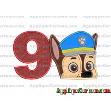 Chase Paw Patrol Head Applique 02 Embroidery Design Birthday Number 9