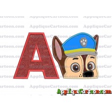 Chase Paw Patrol Head Applique 02 Embroidery Design With Alphabet A