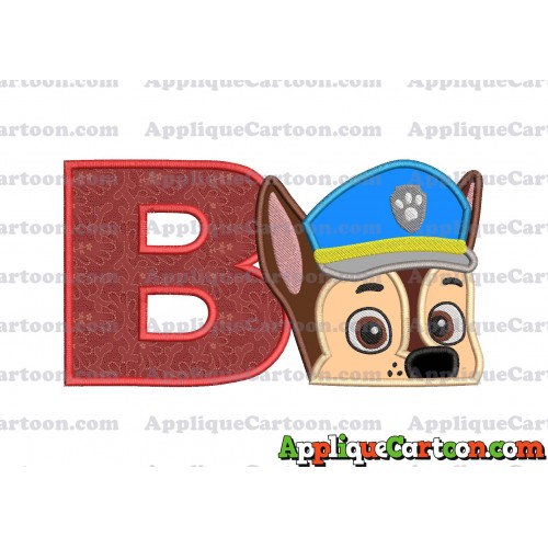Chase Paw Patrol Head Applique 02 Embroidery Design With Alphabet B