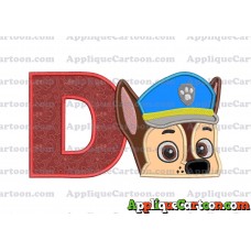 Chase Paw Patrol Head Applique 02 Embroidery Design With Alphabet D