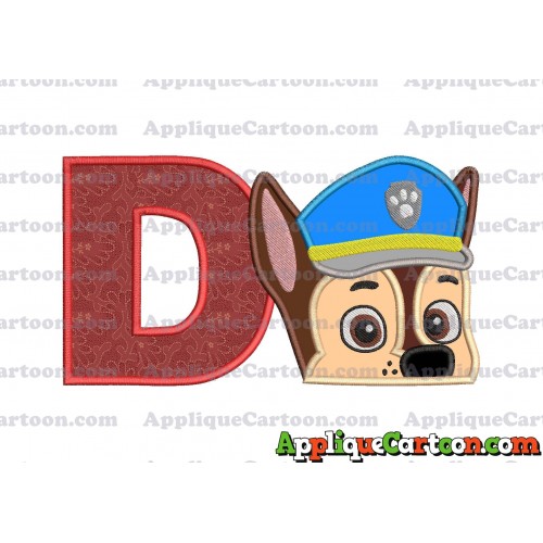 Chase Paw Patrol Head Applique 02 Embroidery Design With Alphabet D
