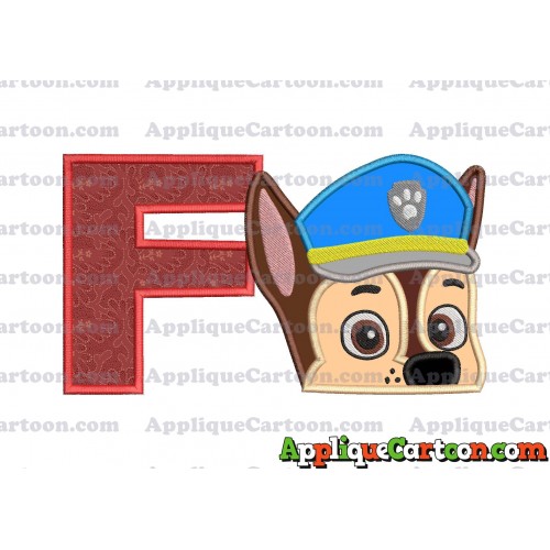 Chase Paw Patrol Head Applique 02 Embroidery Design With Alphabet F