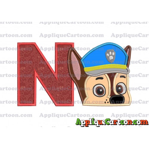 Chase Paw Patrol Head Applique 02 Embroidery Design With Alphabet N