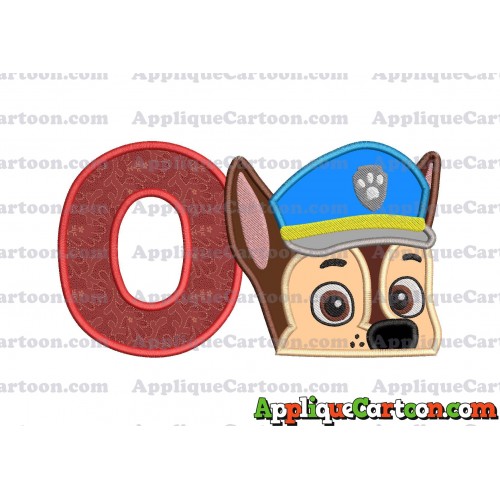 Chase Paw Patrol Head Applique 02 Embroidery Design With Alphabet O