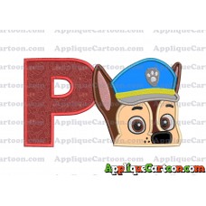 Chase Paw Patrol Head Applique 02 Embroidery Design With Alphabet P