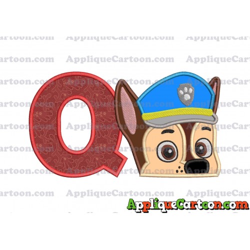 Chase Paw Patrol Head Applique 02 Embroidery Design With Alphabet Q