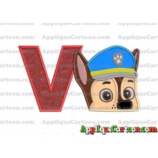 Chase Paw Patrol Head Applique 02 Embroidery Design With Alphabet V