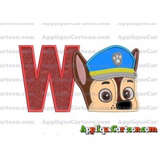 Chase Paw Patrol Head Applique 02 Embroidery Design With Alphabet W