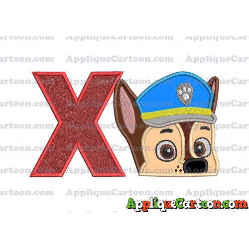 Chase Paw Patrol Head Applique 02 Embroidery Design With Alphabet X