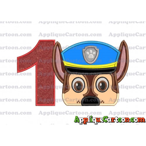 Chase Paw Patrol Head Applique 03 Embroidery Design Birthday Number 1