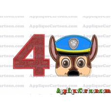 Chase Paw Patrol Head Applique 03 Embroidery Design Birthday Number 4