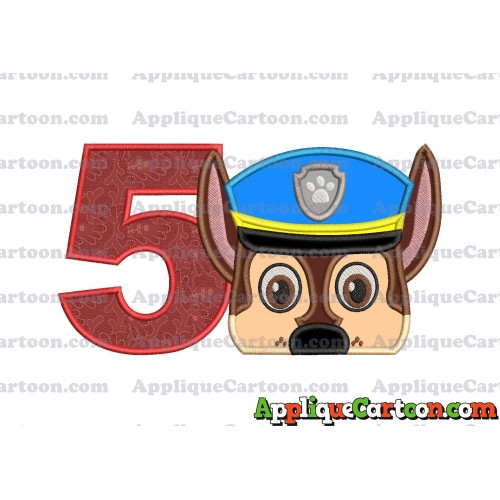 Chase Paw Patrol Head Applique 03 Embroidery Design Birthday Number 5