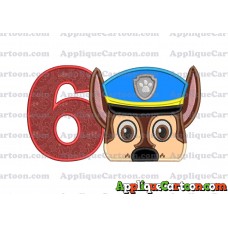 Chase Paw Patrol Head Applique 03 Embroidery Design Birthday Number 6