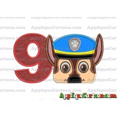 Chase Paw Patrol Head Applique 03 Embroidery Design Birthday Number 9