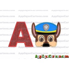Chase Paw Patrol Head Applique 03 Embroidery Design With Alphabet A