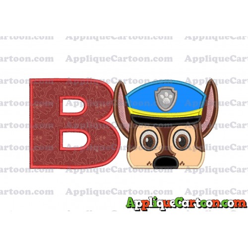 Chase Paw Patrol Head Applique 03 Embroidery Design With Alphabet B