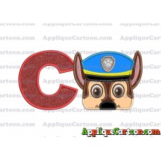 Chase Paw Patrol Head Applique 03 Embroidery Design With Alphabet C