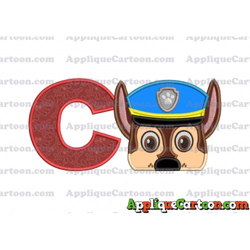 Chase Paw Patrol Head Applique 03 Embroidery Design With Alphabet C