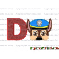 Chase Paw Patrol Head Applique 03 Embroidery Design With Alphabet D