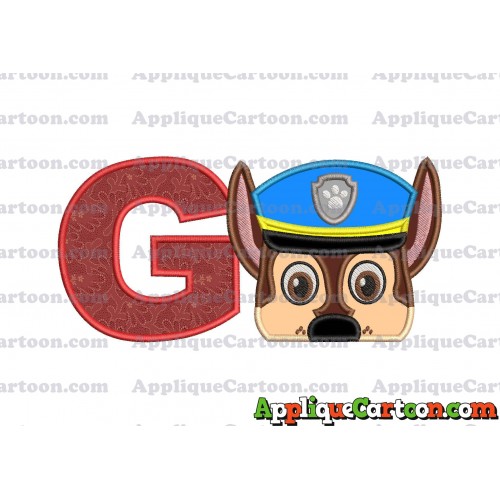 Chase Paw Patrol Head Applique 03 Embroidery Design With Alphabet G