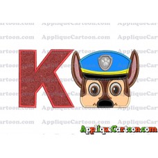 Chase Paw Patrol Head Applique 03 Embroidery Design With Alphabet K