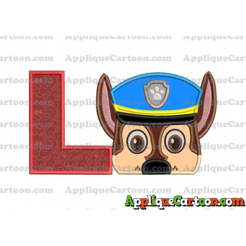 Chase Paw Patrol Head Applique 03 Embroidery Design With Alphabet L