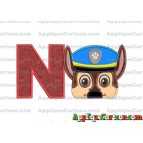 Chase Paw Patrol Head Applique 03 Embroidery Design With Alphabet N