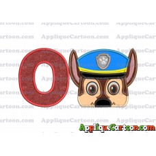 Chase Paw Patrol Head Applique 03 Embroidery Design With Alphabet O