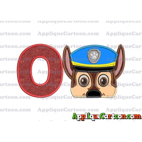 Chase Paw Patrol Head Applique 03 Embroidery Design With Alphabet O