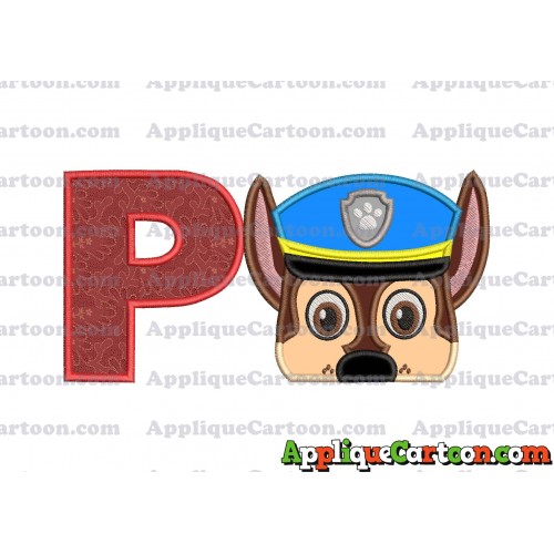 Chase Paw Patrol Head Applique 03 Embroidery Design With Alphabet P