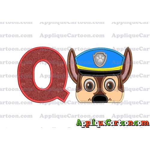 Chase Paw Patrol Head Applique 03 Embroidery Design With Alphabet Q