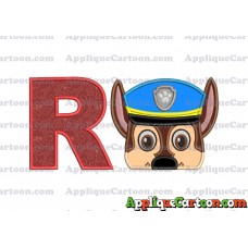 Chase Paw Patrol Head Applique 03 Embroidery Design With Alphabet R