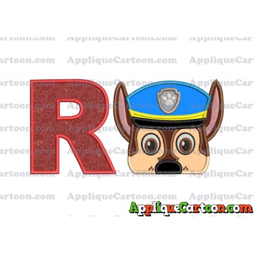 Chase Paw Patrol Head Applique 03 Embroidery Design With Alphabet R