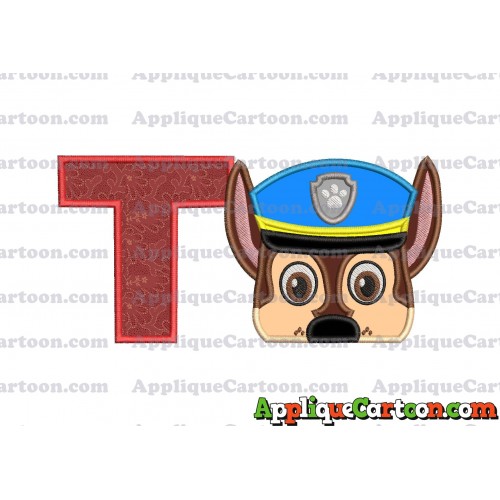Chase Paw Patrol Head Applique 03 Embroidery Design With Alphabet T